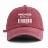 1 шт. Стильная washed бейсболка с принтом KINDNESS для взрослых, Минималистичный ретро-стиль, Повседневная, Мягкая, Регулируемая, Кепка 'Dad Hat', Идеально подходит в качестве подарка