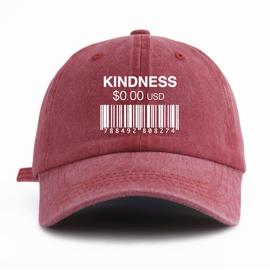 1 шт. Стильная washed бейсболка с принтом KINDNESS для взрослых, Минималистичный ретро-стиль, Повседневная, Мягкая, Регулируемая, Кепка 'Dad Hat', Идеально подходит в качестве подарка