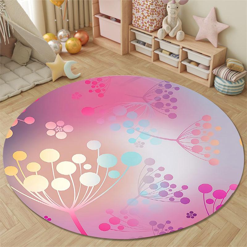 Glam Round Boho Multicolor Accent Rug, Non-Slip Floor Mat for Kids Room
