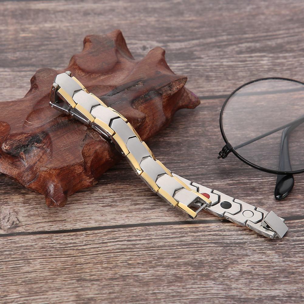 Браслет магнитной терапии из титановой стали, регулируемый браслет для мужчин, подарок для здоровья (Серебряный)