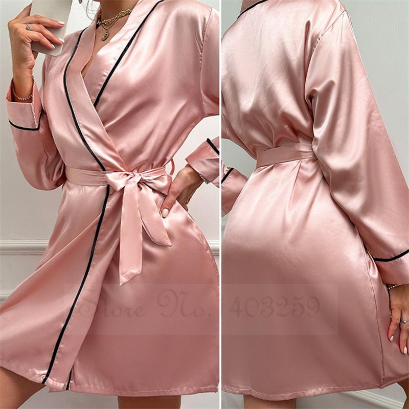 Pink Bride Bridesmaid Wedding Robe Spring Summer Female Sleepwear Kimono Bathrobe Gown Loose Casual Satin Home Dress Loungewear