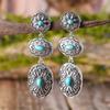 New Vintage Oval Turquoise Tassel Earrings with Creative Pattern