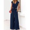 Spot 1116 summer European and American women's clothing V-neck lace-up open-button top high-waisted wide-leg pants two-piece set