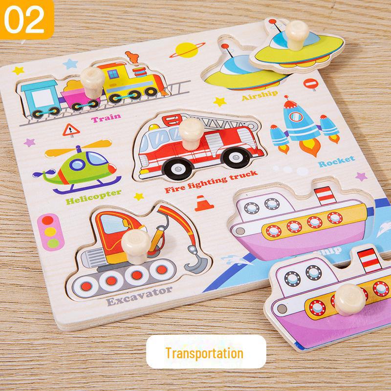 Wooden Dinosaur & Traffic Puzzle Board: Cognitive & Early Education Toy for Kids