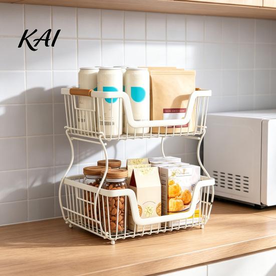 Office Desk Storage Shelf 2/3 Layer Countertop Organizer Rack, Heavy Duty Fruit Basket Stand, Kitchen Counter Space Saving Carbon Steel Rack
