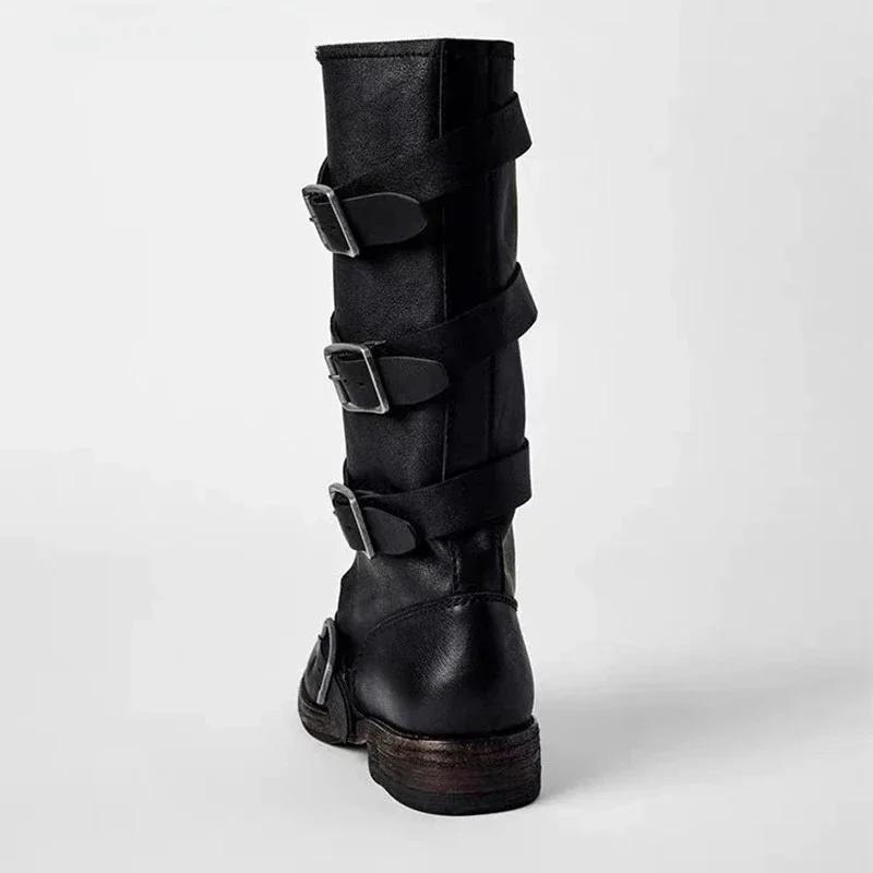 Женские высокие ботинки на плоской подошве дизайнерские до середины икры женская обувь осень ретро ботинки челси 2025 мода готика гладиаторские ботинки для женщин