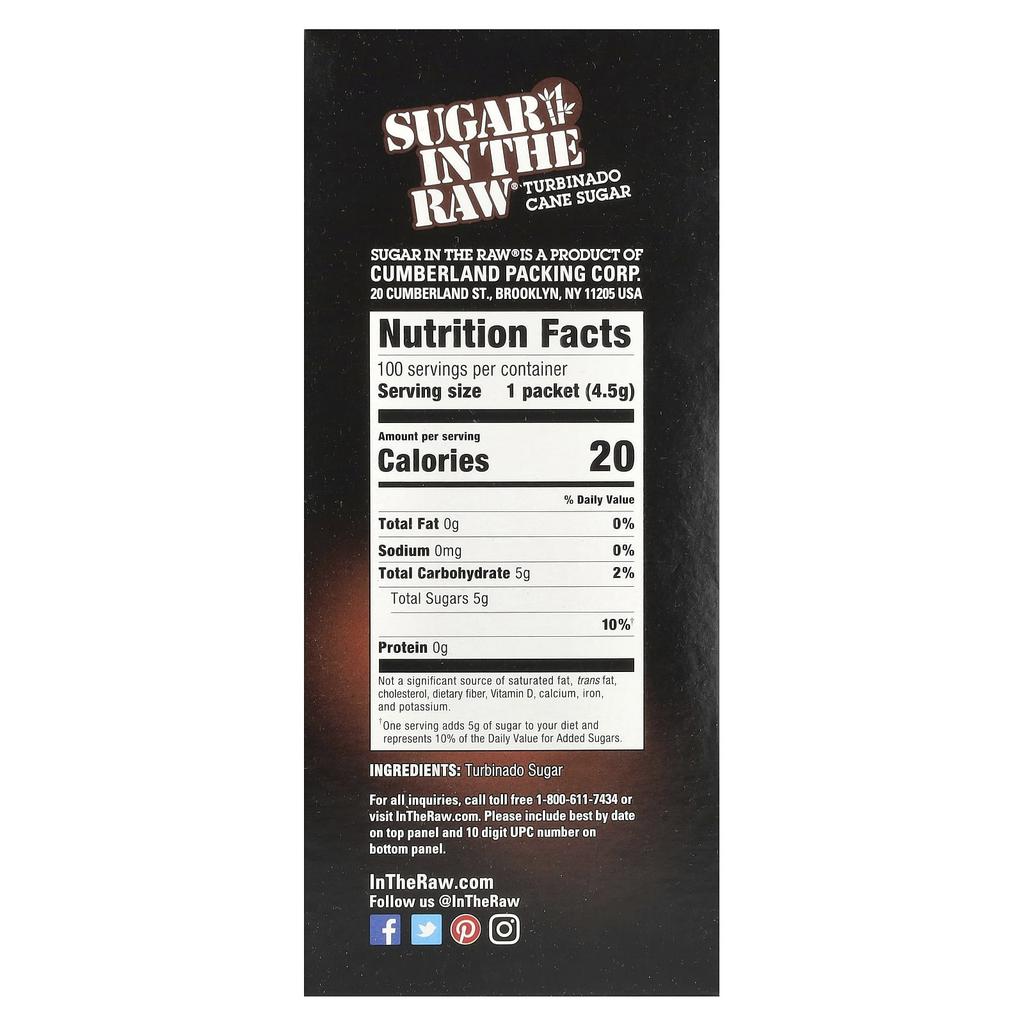 In the Raw, Sugar In The Raw®, тростниковый сахар Turbinado, 100 пакетиков, 16 унций (453 г)