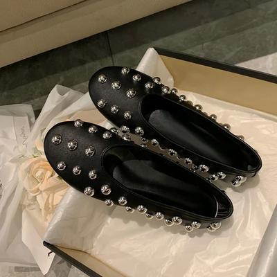 Мода Женские Балетки Лоферы Обувь Кожаные Неглубокие Повседневные Туфли Весенняя Мода Платье Сандалии Тренд Ходьба Уютный Бренд