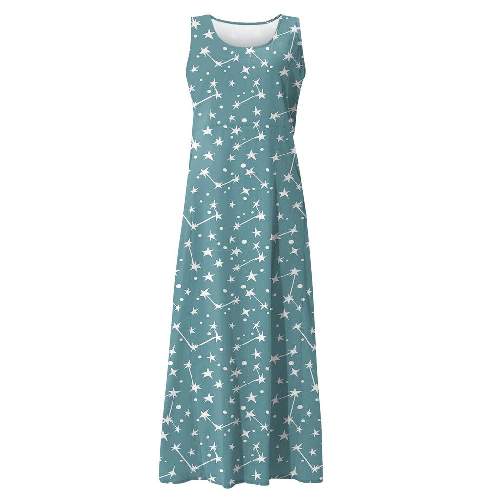 Women's Casual Comfortable Floral Print Sleeveless Cotton Pocket Dress
