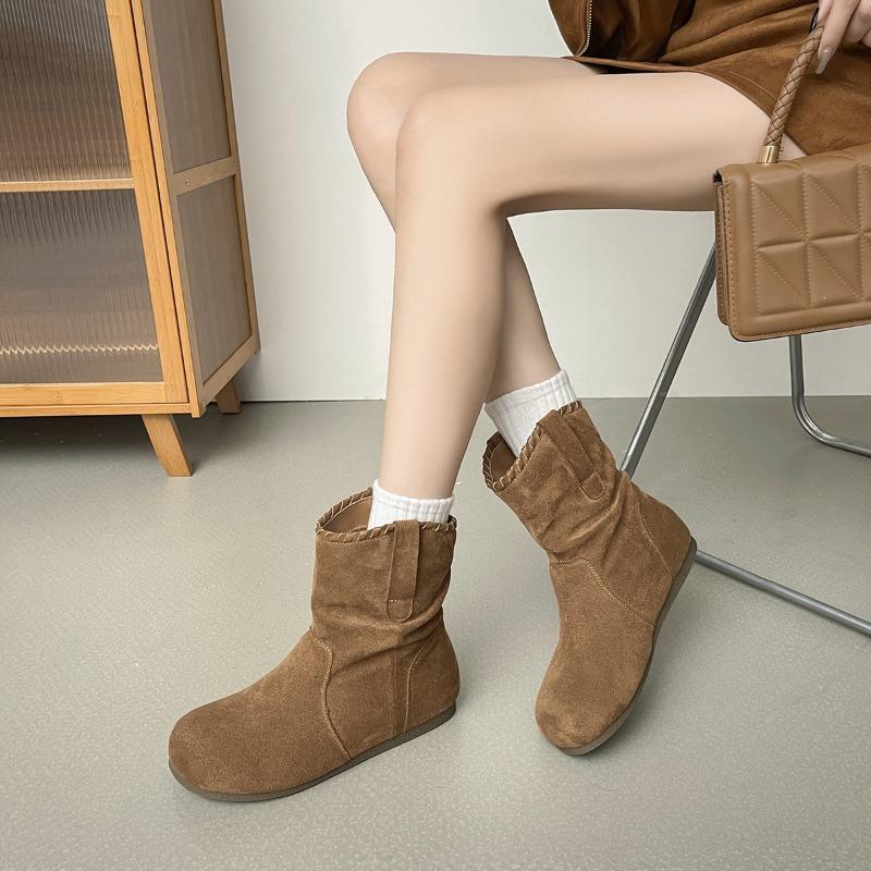 Retro Shoes, Height-increasing Boots for Women, Slimming Short Boots, Round-toed Sleeve