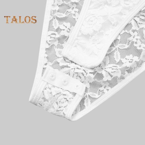 Women Bodysuit Flower Embroidery Lace Elastic Deep V Neck See-through Long Sleeve Solid Color Slim Fit Soft Breathable Spring Playsuit