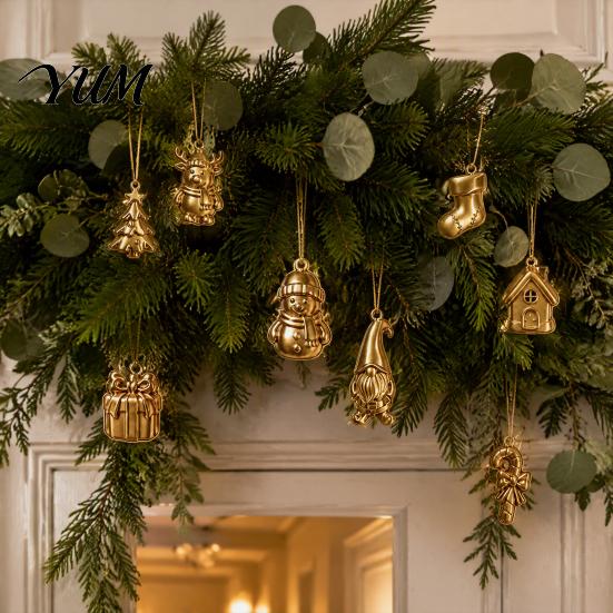 Hanging Christmas Tree Decor 8Pcs Mini Ornaments, Gold Gnome Sock Decor, Tiny Ornament Sets Xmas Accessories for Holiday, Festive Pendant Home