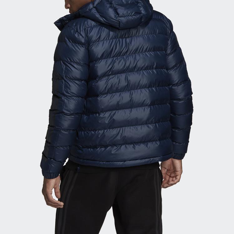 adidas Спортивная куртка с капюшоном из хлопка с логотипом, однотонная, стеганая, легкая, зимняя, мужская куртка из хлопка-пуха, темно-синего цвета GV5329