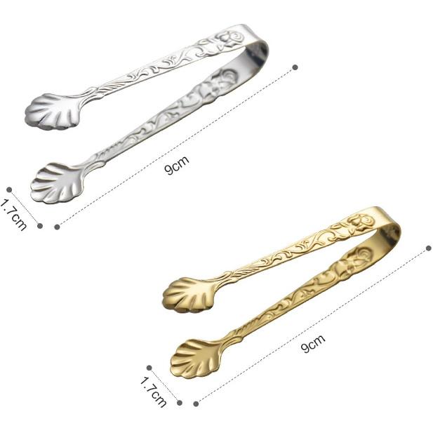 2Pack Rose Handle Sugar Tongs, Vintage Rose Relief Stainless Steel Ice Cube Clips Sugar Tongs Sliver and Gold Small Food Clips for Tea and Coffee