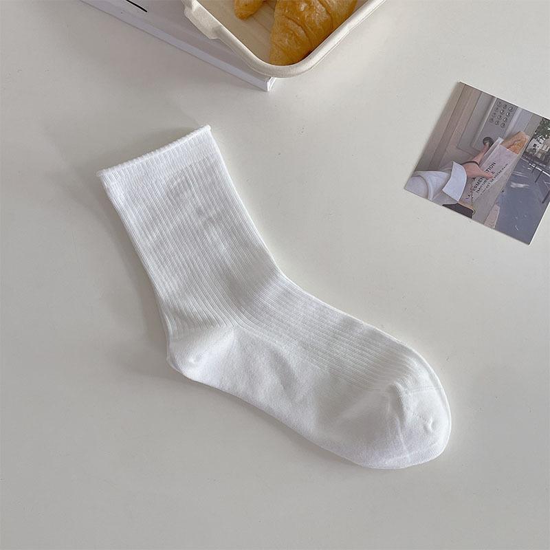 Однотонные женские носки, хлопковые тонкие дышащие эластичные длинные носки, школьные носки в японском стиле для девочек, черные, белые, серые, средние носки-трубы