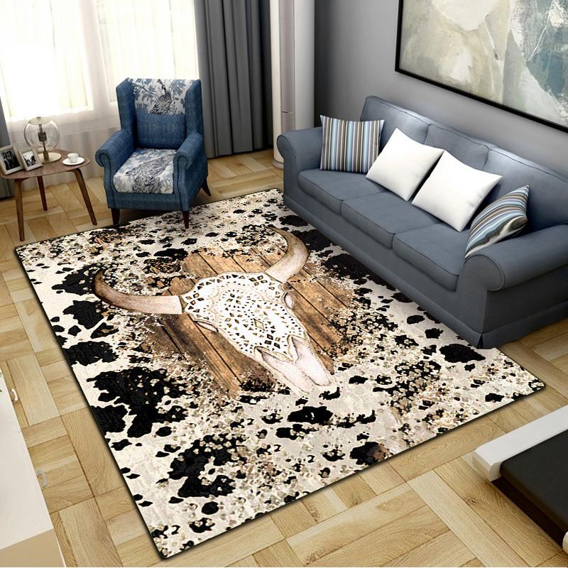 Ковер с изображением бычьего черепа в западном стиле для гостиной, спальни, дома, декора дивана, детский игровой нескользящий коврик