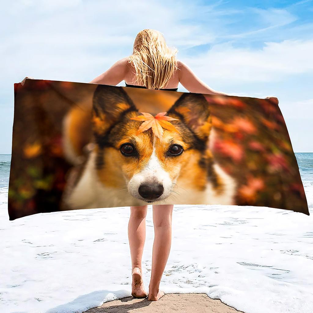 Corgi Series Seaside Vacation Beach Towel Swimming Bath Towel Microfiber Sports Towel