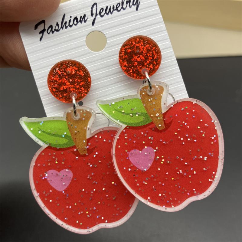 New Lovely Fruit Earrings Mango Strawberry Watermelon Fruit Earrings Sparkling Acrylic Earrings Jewelry Accessory Gifts