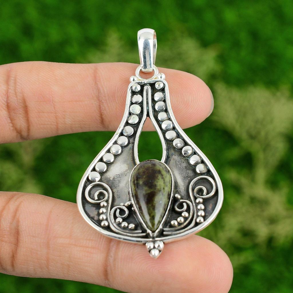 Australian Serpentine Pendant 925 Sterling Silver Pendant Antique Handmade Jewelry Gemstone Pendant Gifts For Him
