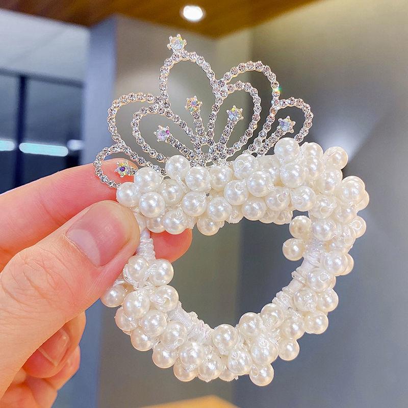Fashion Pearl Crown Princess Hair Bands Elastic Rubber Bands Children Ball Hair Bun Ties Hair Styling Accessories