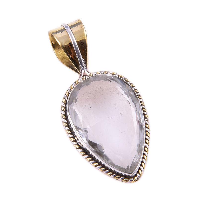 Подвеска из натурального кристалла кварца, двухцветная, из цельного серебра 925 пробы, 1,50'' t2d98