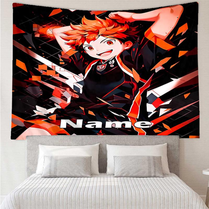 Custom Name Haikyu Print Tapestry, Backdrop, Easy Setup, Ideal for Bedroom, Office & Living Room, with Aesthetic Wall Hanging Decor.