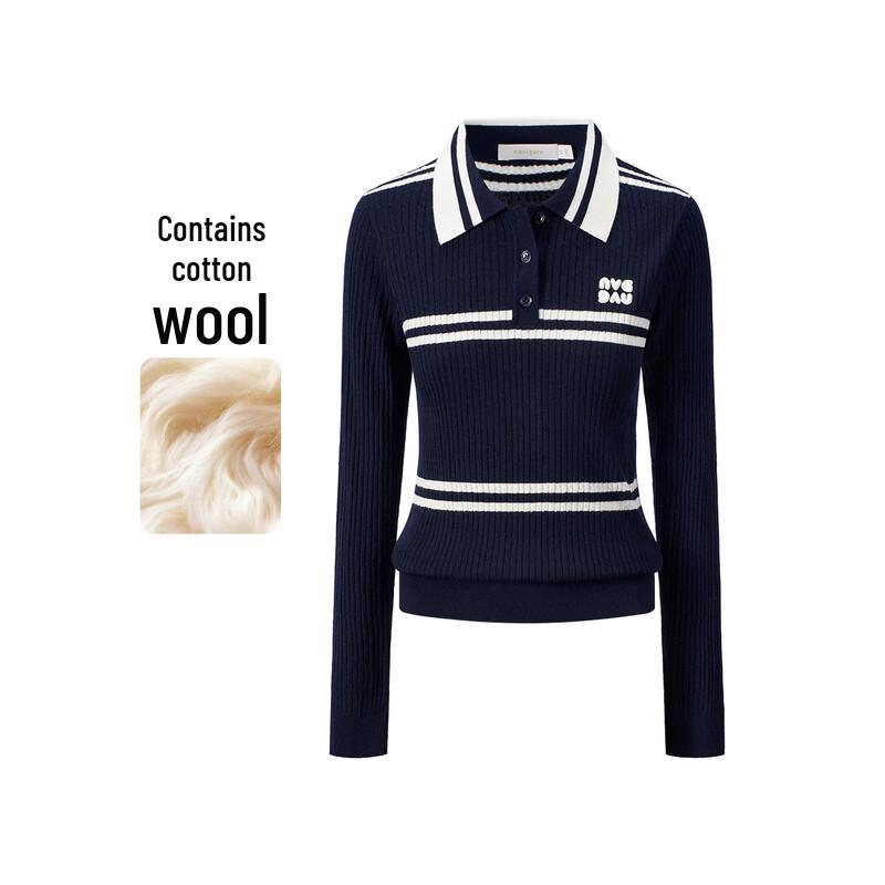 Navigare Women's Lapel Pullover Knit Wool Blend Sweater