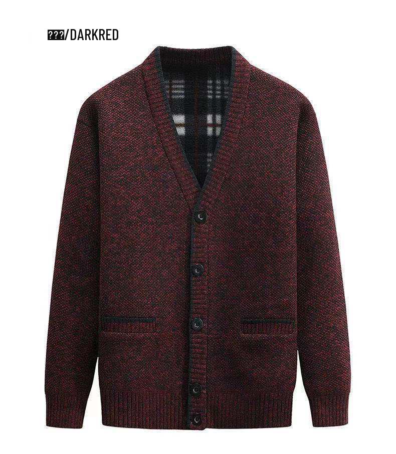 Мужской зимний утолщенный свитер-кардиган с V-образным вырезом и бархатом для людей среднего и пожилого возраста