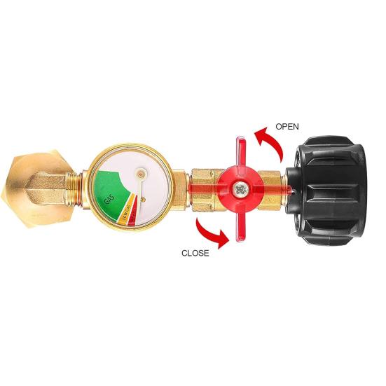 Переходник для заправки пропаном с манометром для баллонов на 1 фунт, 90-градусный переходник для заправки пропаном без инструментов QCC1 с клапаном