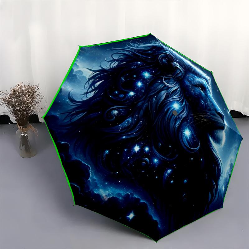 1pc Starry Sky Majesty Lion Pattern Beautiful Looking Automatic Folding Umbrella, 3 Folding, 8 Iron Frame Design, Durable and Suitable for Travel
