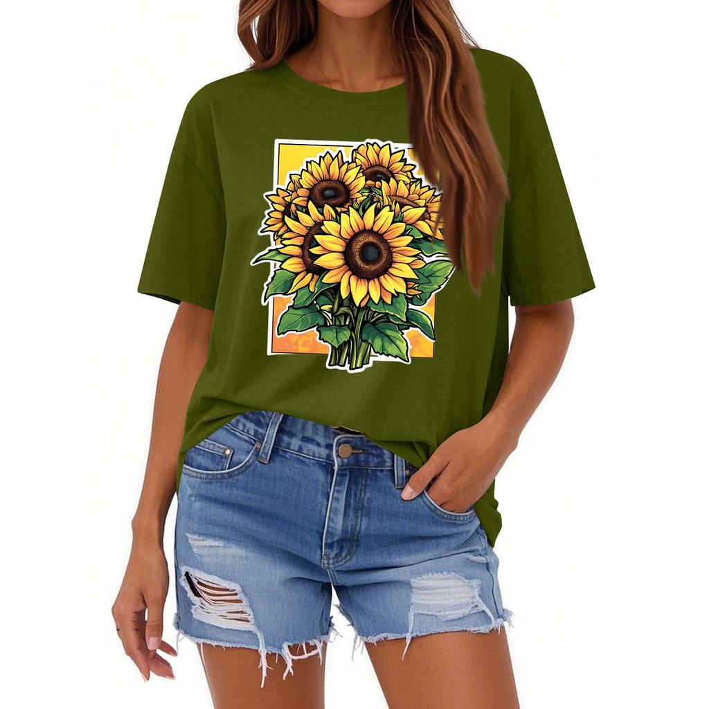 Женская повседневная свободная футболка с принтом, круглый вырез, пуловер, короткий рукав, топ