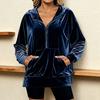 Velvet Hooded Sweatshirt for Women Oversized Long Sleeve Zip Up Hoodie Casual Fall Velour Jacket with Pockets