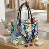  Watercolor Elephant Print Tote Bag Casual Large Capacity Handbag for Daily Use