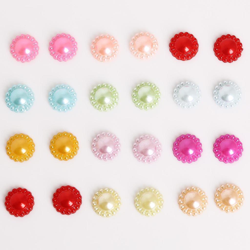 50pcs/bag 12mm Colorful Lacy Half Round Flat Beaded DIY Jewelry Handmade Accessories