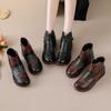 Leather short boots with color matching warm and comfortable cotton shoes women's winter cowhide sole leather boots