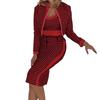3 Pcs/Set Women Vest Coat Skirt Suit High Waist Zipper Closure Color Matching Herringbone Print Slim Fit Knee Length Skirt Elegant OL Commute