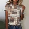 Summer Women's T-shirt, Checkered Printed Casual Round Neck Shirt, Fashionable Street T-shirt