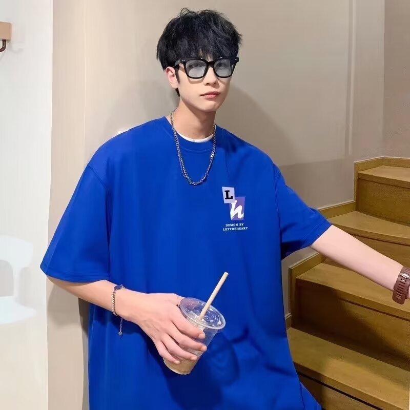 Футболка с коротким рукавом мужская модная брендовая летняя свободная с рукавом пять четвертей модная в стиле минимализма с принтом