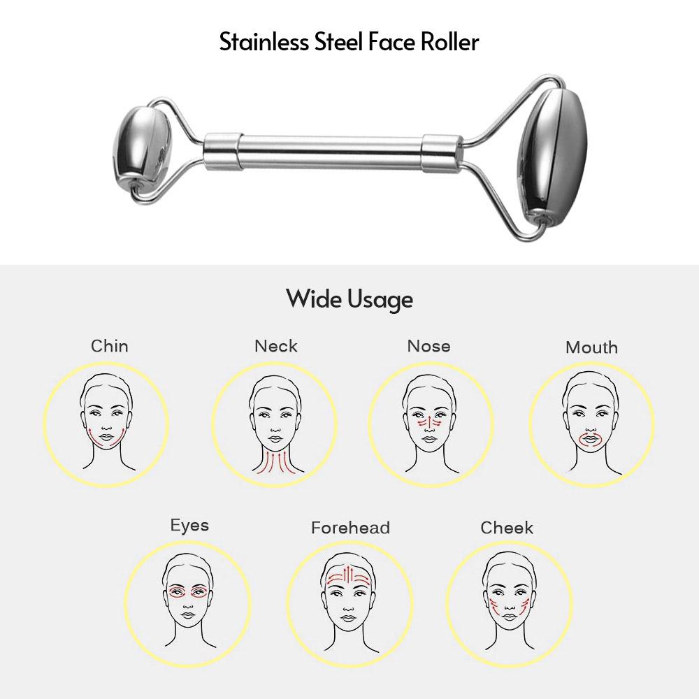 Stainless Steel Face Roller Dual Side Face Gua Sha Roller for Face Therapy Facial Skin Care Reduce Wrinkles and Puffines
