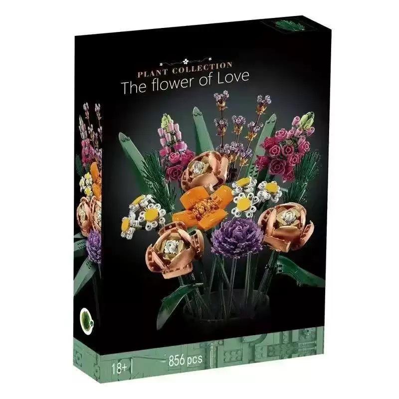 Artificial Rose Orchid Wildflower Potted Plant DIY Building Blocks Sets 3D Eternal Love Flower Model Christmas Decorations