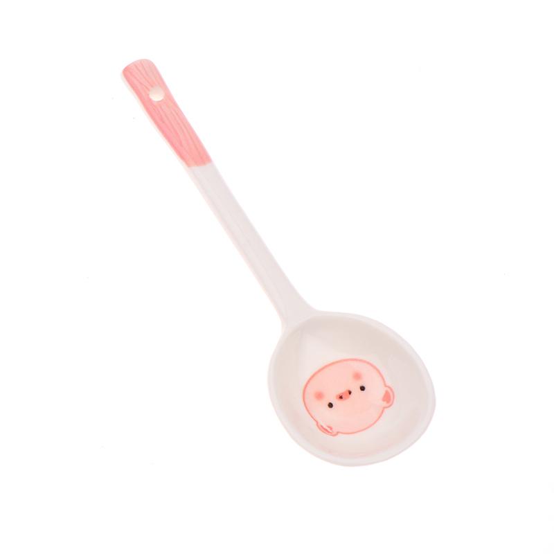 Керамическая суповая ложка в виде свиньи Kawaii, милая расписанная вручную кофейная десертная ложка с длинной ручкой, кухонные принадлежности