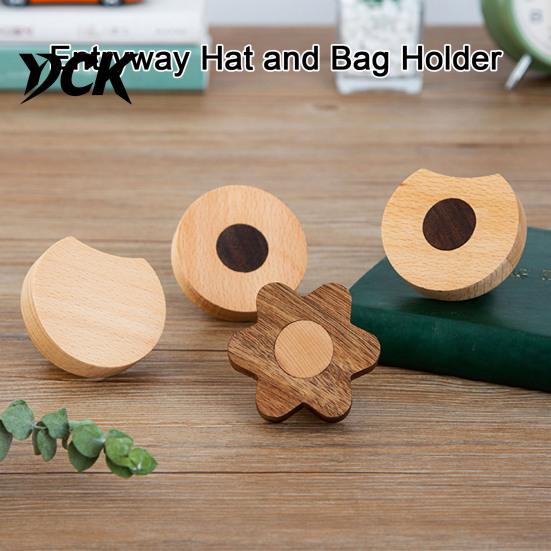 Adhesive Hook for Door Solid Wood Wall Clothes Hook, Beech Cartoon No Drill Mount Organizer Hanging Coats Bags Hats And Towels Wooden Key Hooks