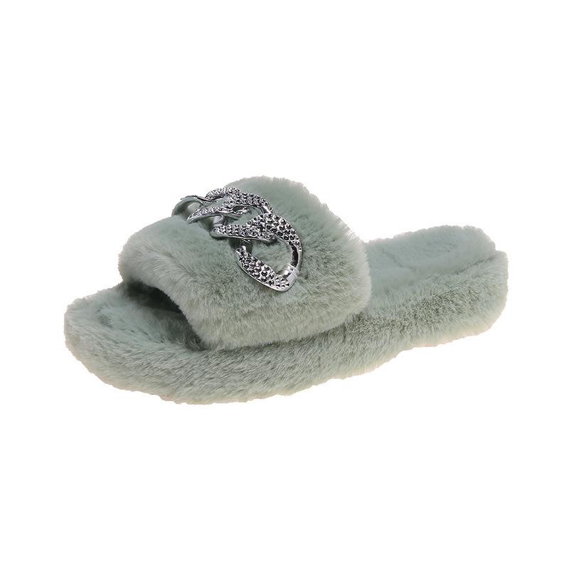 Cute Warm Fluffy Slippers Women Cozy Faux Fur Cross Indoor Floor Slides Flat Soft Furry Shoes Ladies Female Celebrities