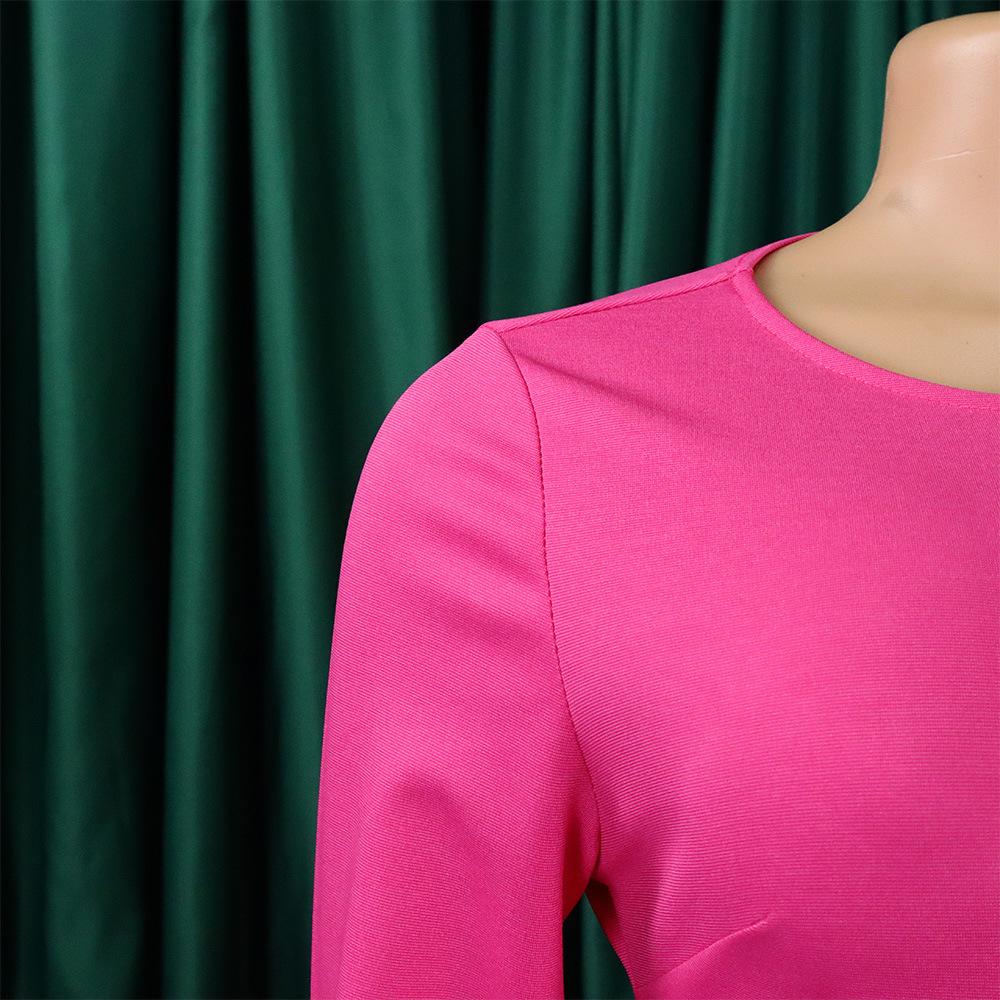 YYFS Women's Fashion Spring Fall Solid Color Print Long Sleeve O-Neck High Waist Casual Dresses