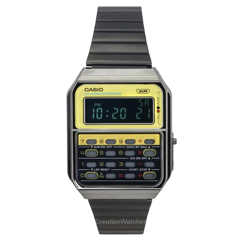 Casio Винтажные цветные цифровые кварцевые часы из нержавеющей стали CA-500WEGG-9B унисекс с калькулятором