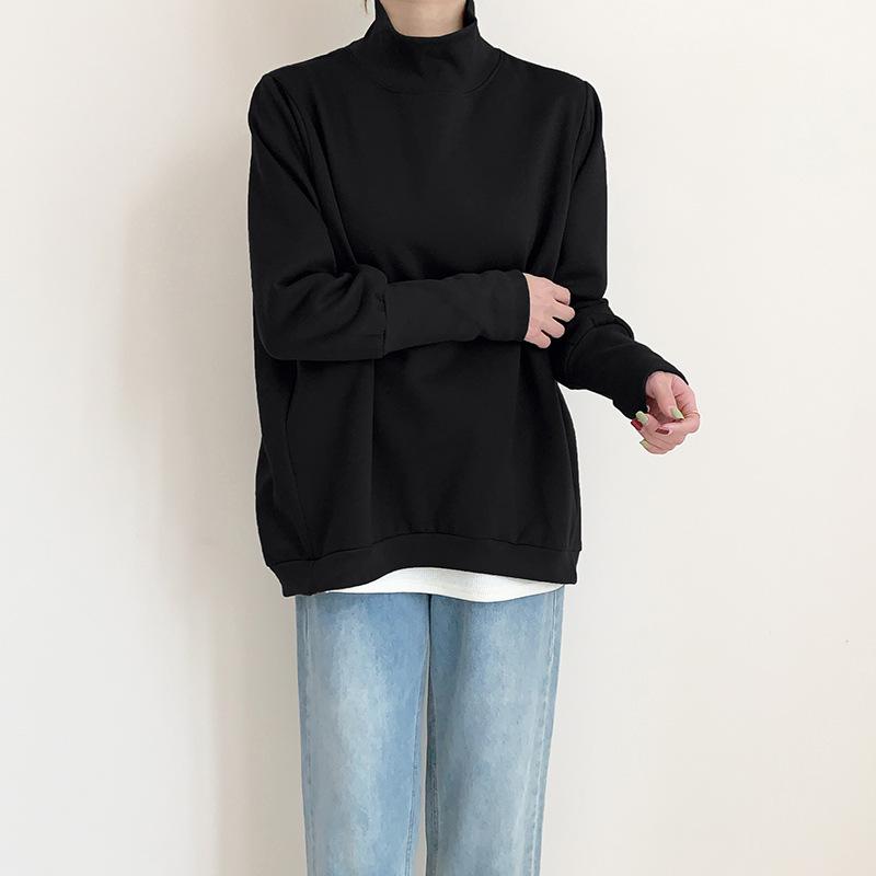 Осень и Зима Свитшот женский с полувысоким воротом и длинными рукавами, дизайн манжет, свободный, повседневный, простой, однотонный свитер-топ