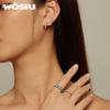 WOSTU 925 Sterling Silver Diamond Pattern Green Oil Dripping Ring for Women Band Original Design Jewelry
