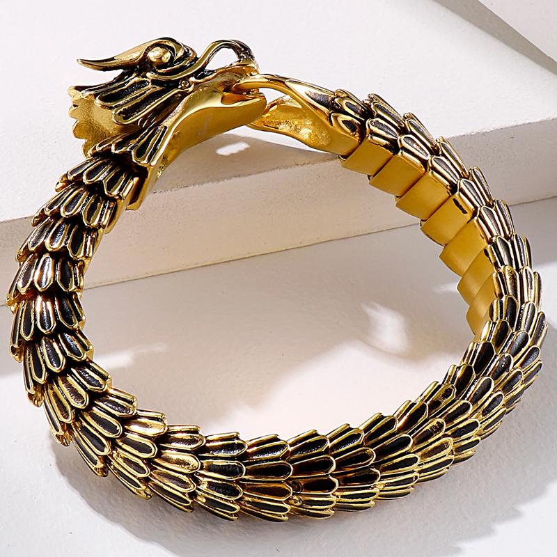 Крутой браслет-цепочка с килем в виде тела дракона для мужчин, тяжелый золотой цвет, мужские браслеты из нержавеющей стали, браслеты в стиле панк-рок, ювелирные изделия для мальчиков