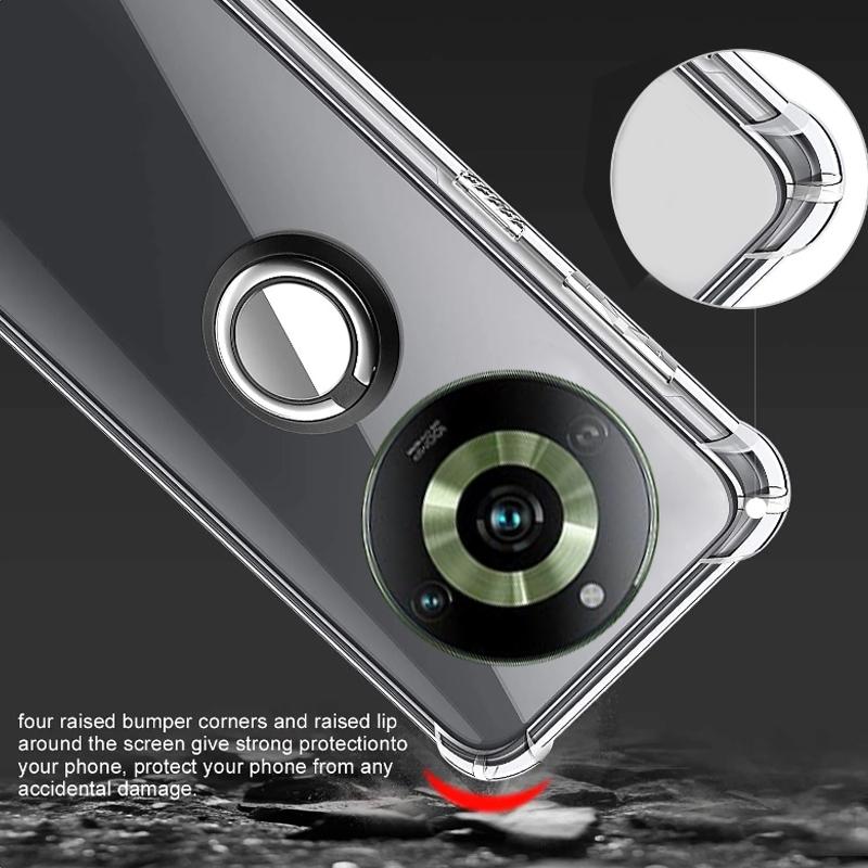 Мягкий прозрачный чехол с подставкой для кольца для Realme 11 10 pro plus 5G 4G, задняя крышка для телефона Realme 11pro, держатель кронштейна, прозрачные защитные чехлы для подушки безопасности