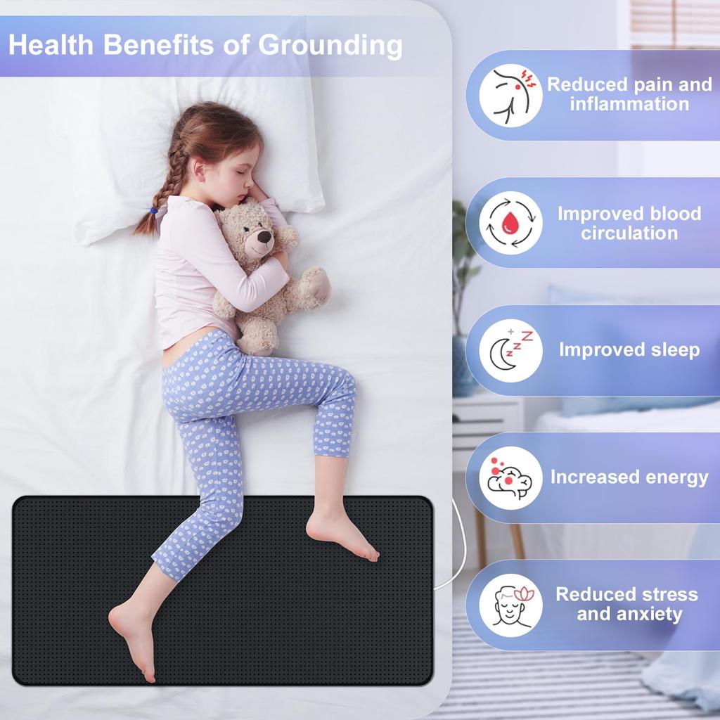 Grounding Mat for Bed, 27''×60'' (Queen) - Earthing Pad for Better Sleep, Stress & Muscle Pain Relief, Includes Grounding Cord